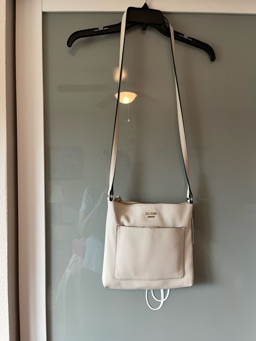 GUESS Cream Pebbled Crossbody Bag with Front Pocket 126